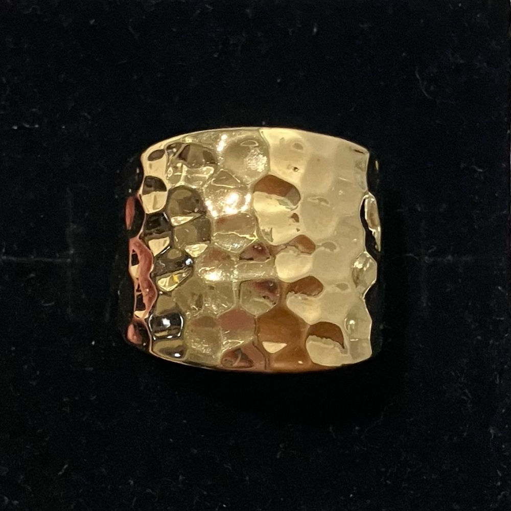 Gold Tone Wide Textured Band Ring 6.5